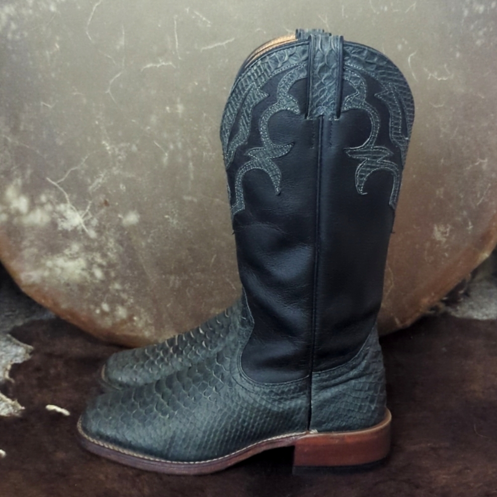 Boulet #1148 Black Leather & Gray Python Cowgirl … - image 1